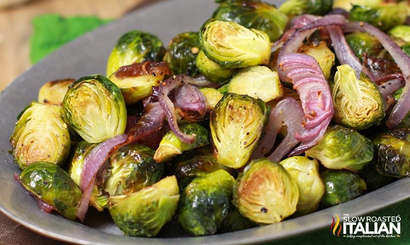 crispy brussel sprouts on a serving tray