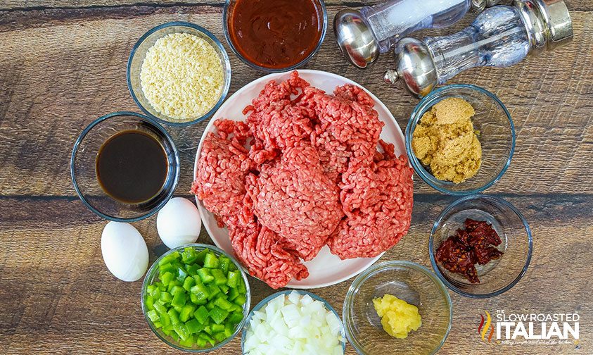 ingredients on counter for smoked meatloaf recipe