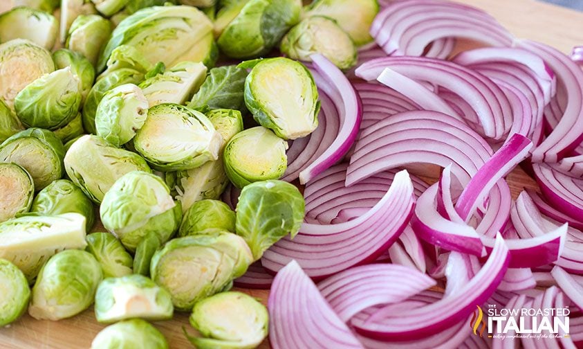 cut brussels and onions