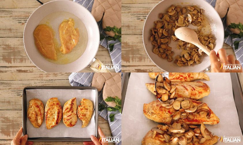 cooking chicken and mushrooms