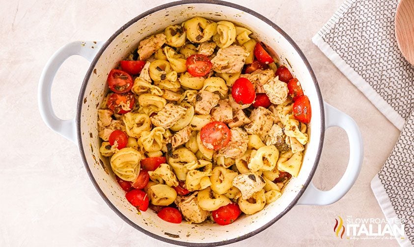 Pesto Tortellini in a Dutch oven