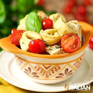 chicken pesto tortellini in small bowl