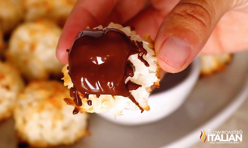 coconut macaroon dipped in chocolate
