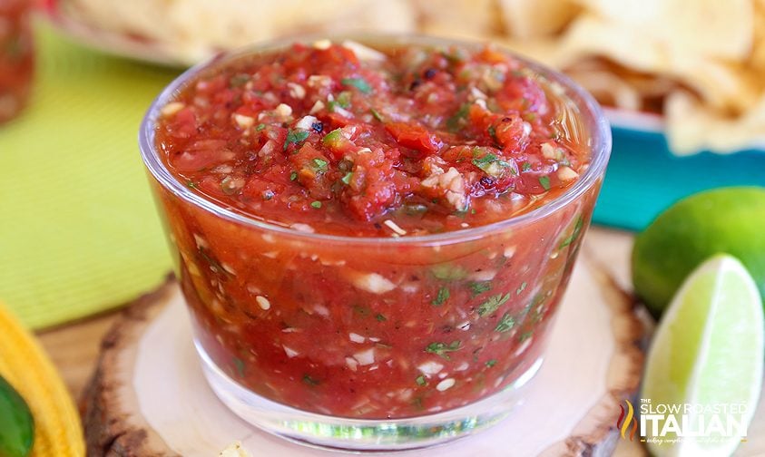 salsa made with canned tomatoes in glass bowl