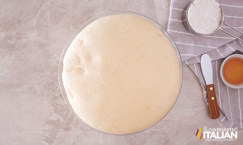 Risen dough in a bowl