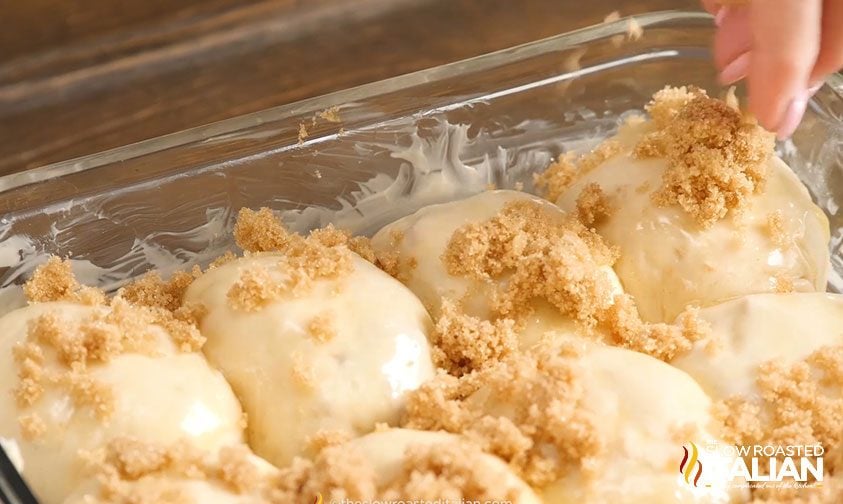 Caramel Apple Pie Bombs sprinkled with brown sugar