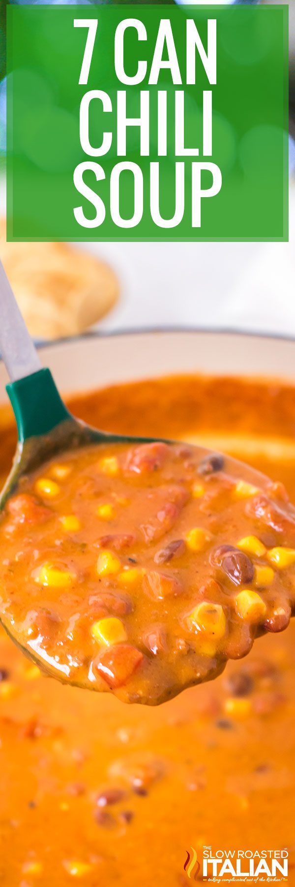 close up of a ladle of soup