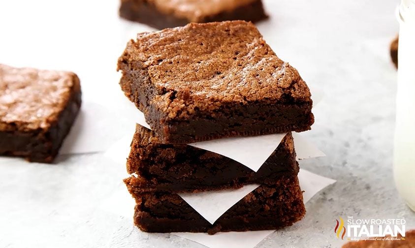 stacked fudgy brownies