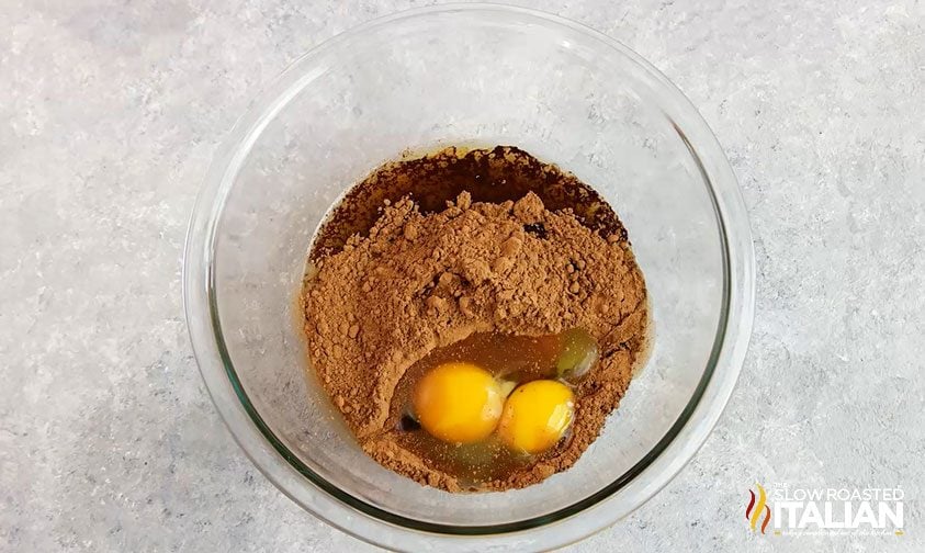 eggs and cocoa powder in bowl