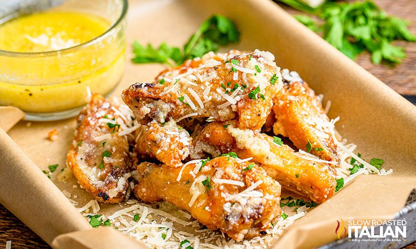 garlic parmesan wings on tray