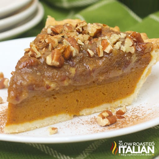 pecan pumpkin pie on plate