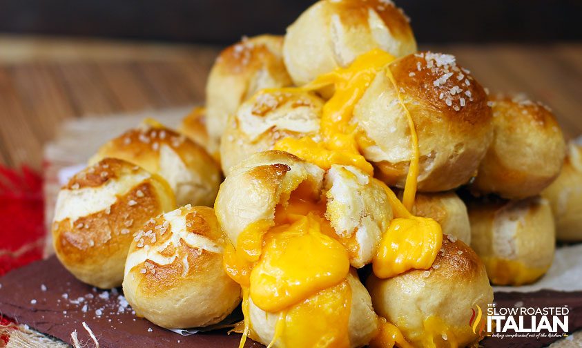 melted cheddar inside of cheese pretzel bites