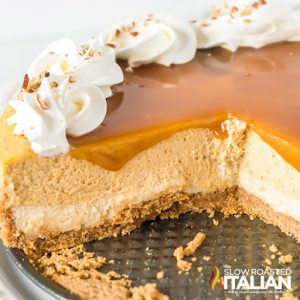 pumpkin new york cheesecake with piece missing