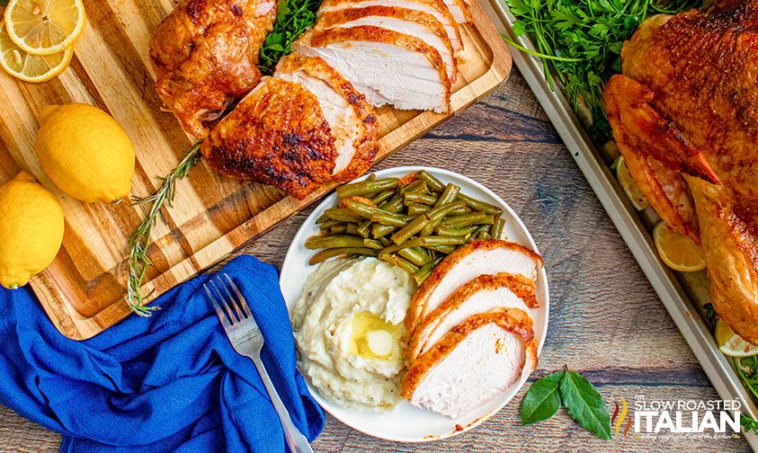 sliced turkey on plate