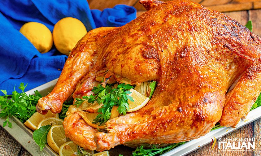 smoked turkey on baking sheet