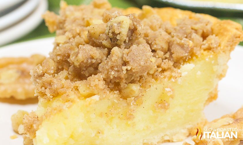 buttermilk pie with streusel topping close up