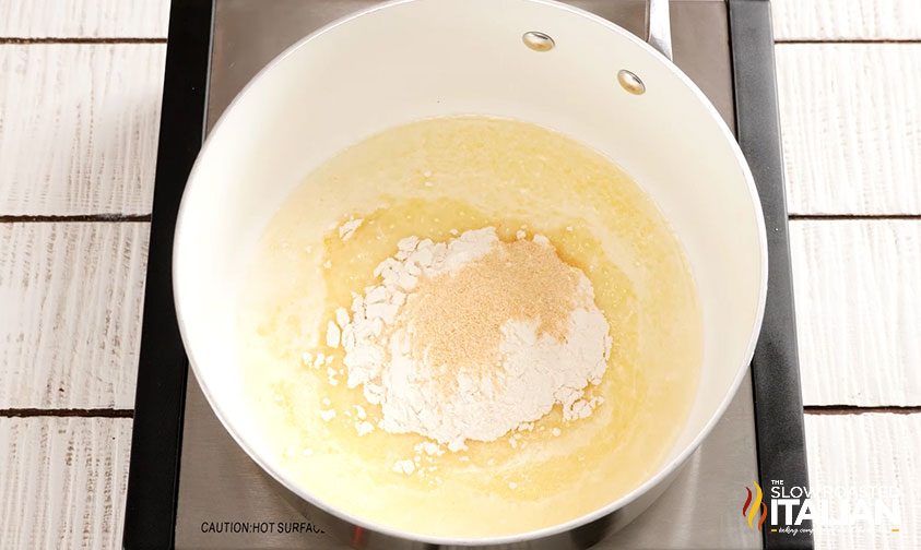 pan with flour and butter with chicken stock