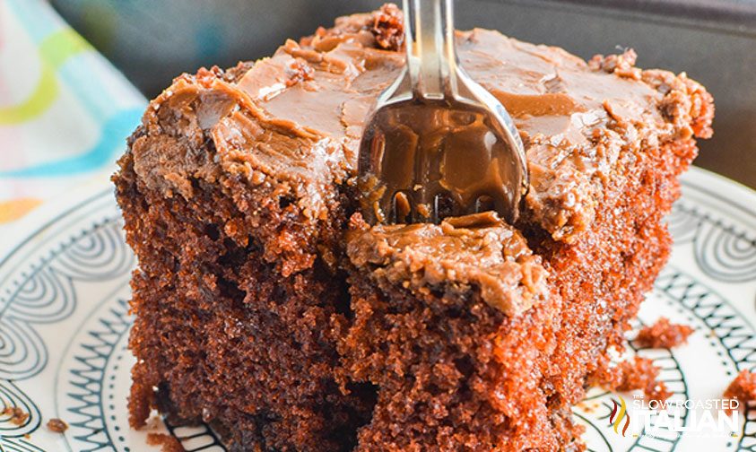 a fork in Chocolate Fudge Cake