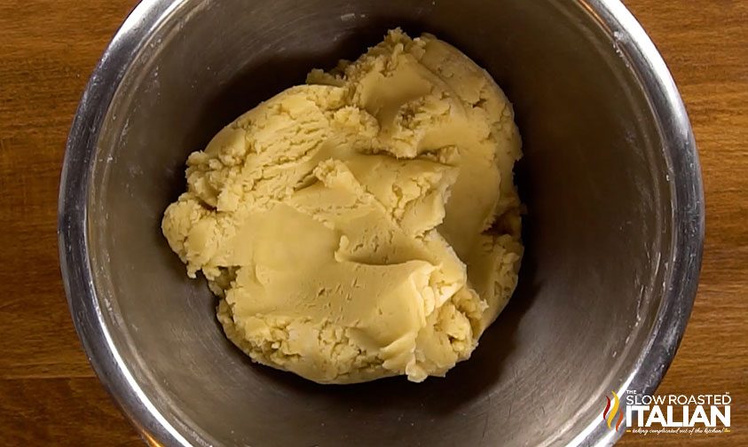 cookie dough sitting in mixing bowl