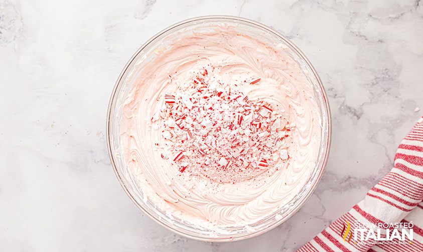 peppermint cheesecake mixture in bowl