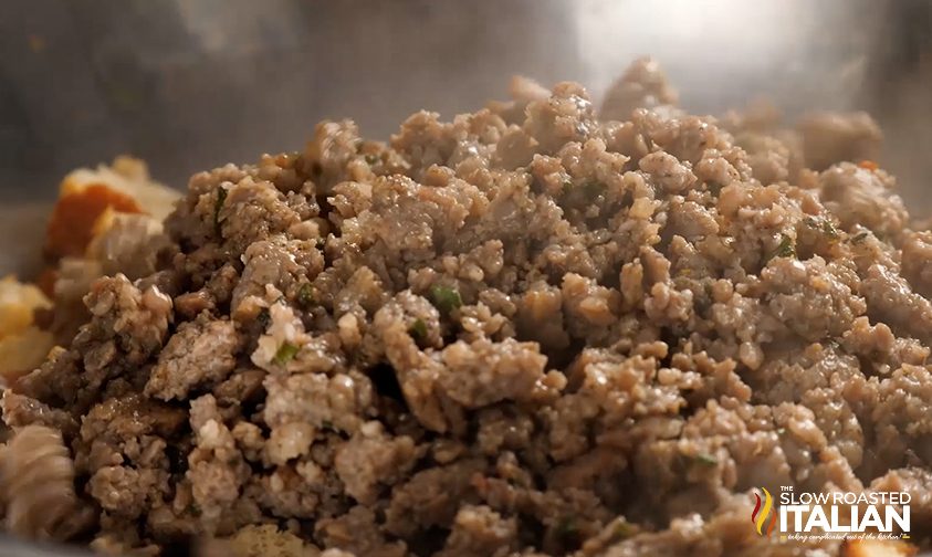 cooked sausage in pan