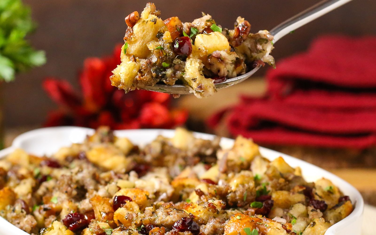 Spoonful of Sausage Cranberry and Apple Stuffing recipe