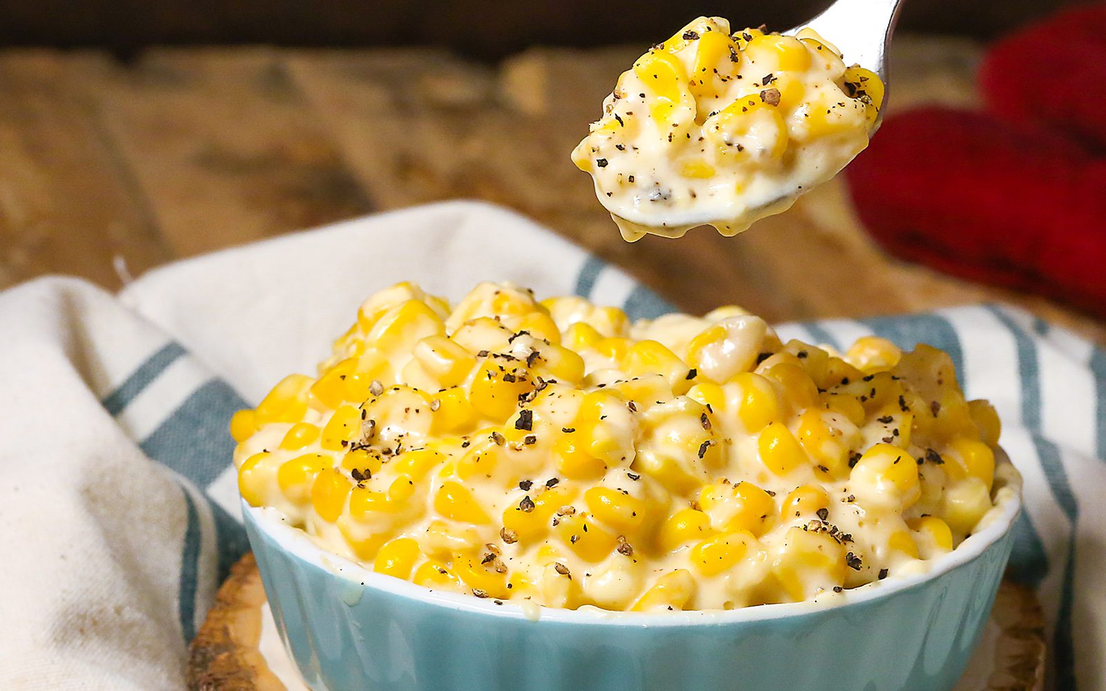 Sppon of Slow Cooker Creamed Corn