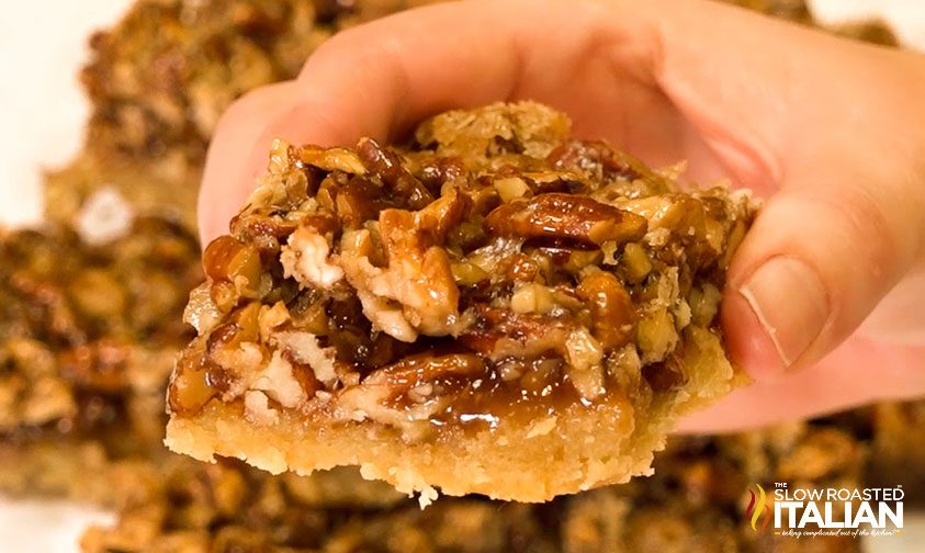 pecan pie bar in woman's hand