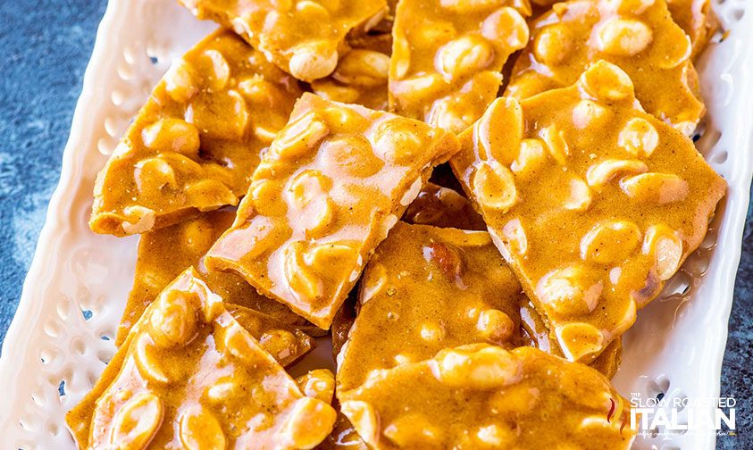 peanut brittle stacked on plate