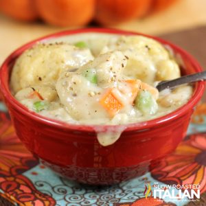 bowl of 30-minute chicken and dumplings