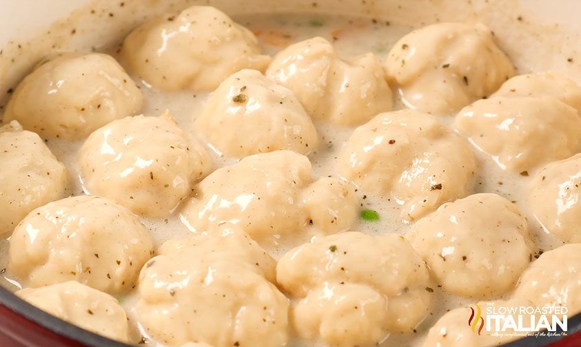 homemade dumplings in creamy white gravy