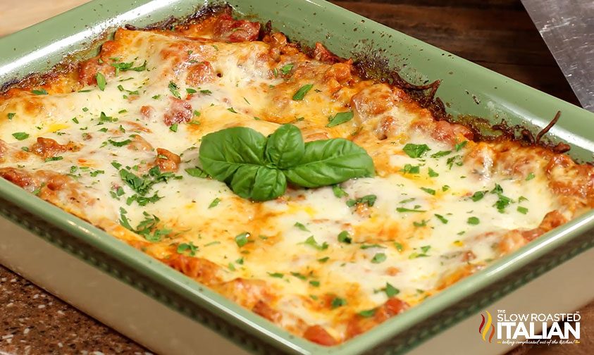 lasagna after being baked in the oven