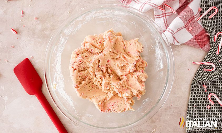 sugar cookie dough with candy cane bits mixed in