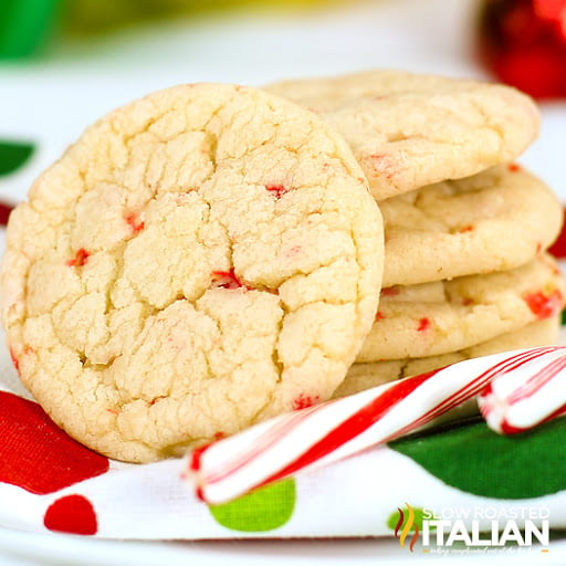 candy cane crinkle cookies on a festive plate