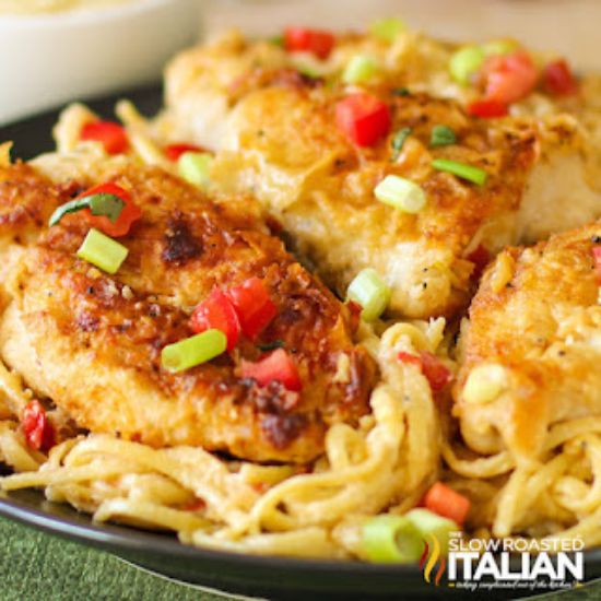 Italian chicken bianco over noodles