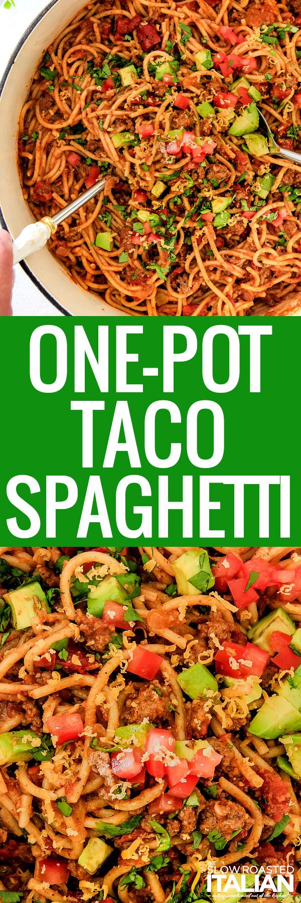 titled image (and shown): one pot taco spaghetti