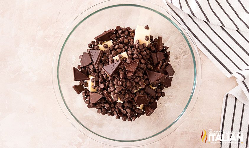 all ingredients for fudgy brownies in bowl