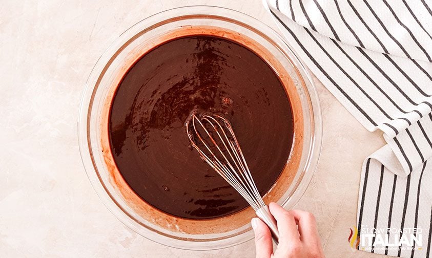 chocolate mixture of ingredients with whisk