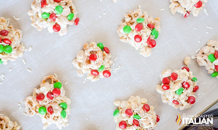 crockpot candy arranged on parchment