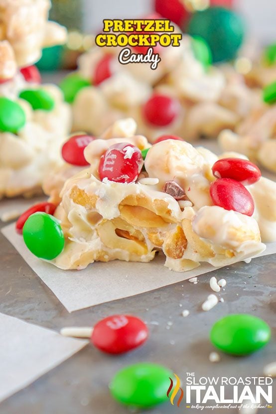 crockpot candy with candy laying around it