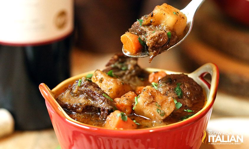 red bowl of homemade soup