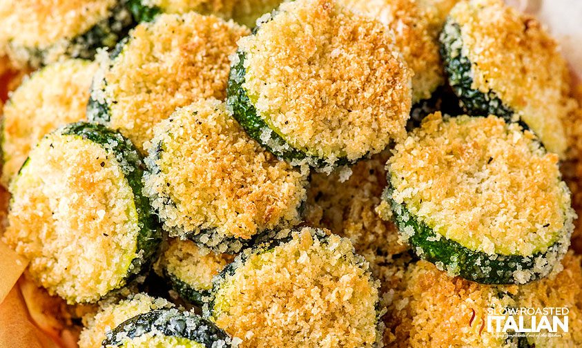 breaded rounds of green squash, close up