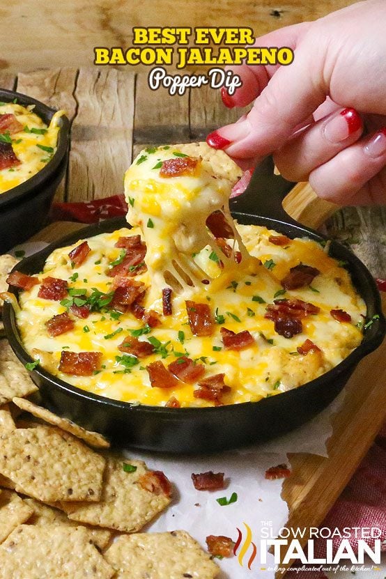 titled (shown in cast iron skillet) ultimate jalapeno popper dip