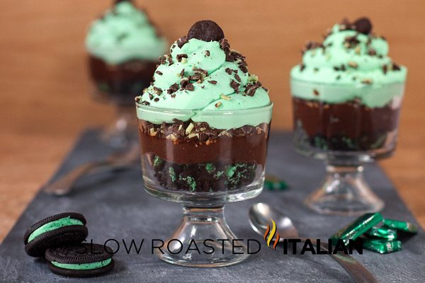 individual chocolate mint Oreo cookie trifle