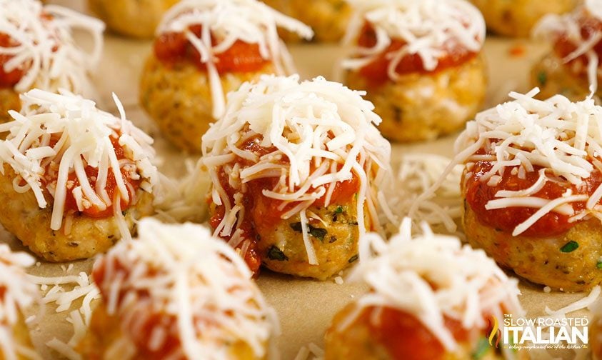 chicken meatballs with sauce and cheese