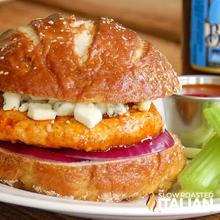 buffalo chicken burger on toasted bun