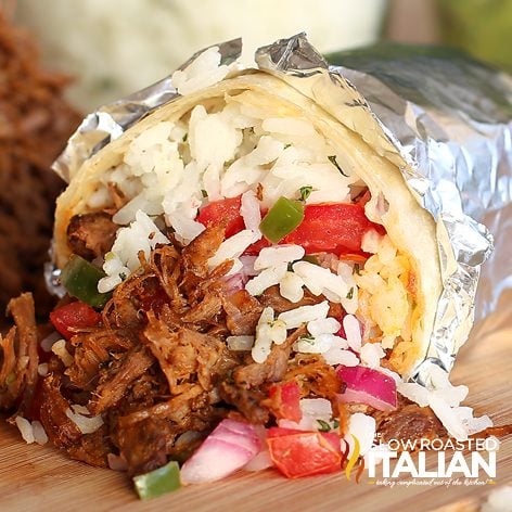 barbacoa burrito wrapped in foil