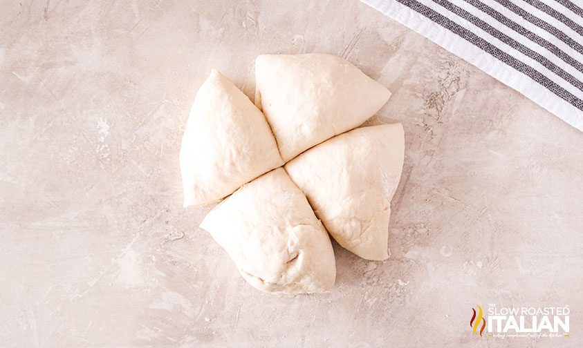 dough cut into 4ths
