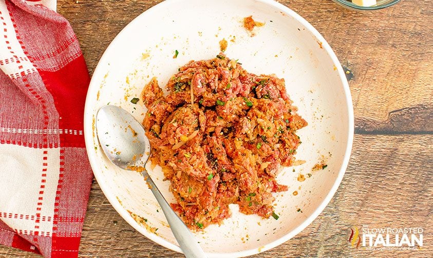 meatball mixture in a white bowl