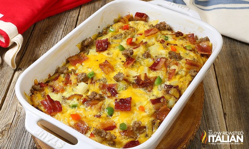 cheesy baked eggs in casserole dish